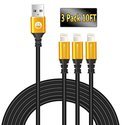 3-Pack 10FT Lightning Cable Gold Alloy Sync Long USB Charger Cord for iPhone X $6.99