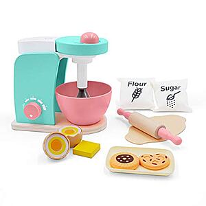 14-Pcs Wooden Toy Bake-Cookie Mixer Set w/ Rolling Pin, Egg & Cookie $18 + F/S w/ Prime or on Orders $25+