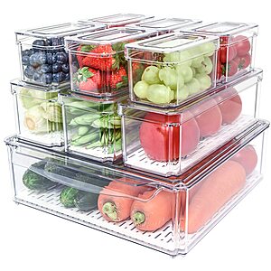 10-Pack Pomeat Stackable Refrigerator Organizer Bins w/ Lids & Drain Tray Design (10 Bins w/ 10 lids) $27.54 + Free Shipping