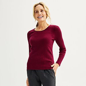 Men's, Women's, Juniors Sweaters: Women's Croft & Barrow Ribbed Scoopneck Sweater $15 & More + Free Store Pickup at Kohl's or F/S on Orders $49+