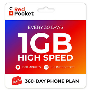 360-Day Red Pocket Prepaid Plan: 1000 Min Talk + Unltd. Text + 1GB LTE / Month $90 & More + Free Shipping