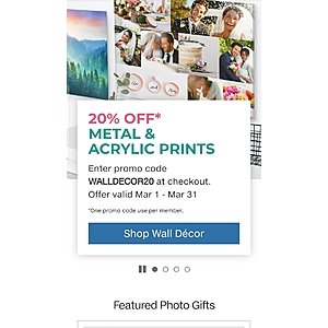 Costco Photo Center 20% Off Acrylic and Metal Prints