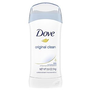 2.6-Oz Dove Women's Antiperspirant Deodorant (various) 2 for $2.50 ($1.25 each), 18-Oz Dove Men+Care Body & Face Wash 2 for $4.48 ($2.24 each), More + free pickup at Walgreens