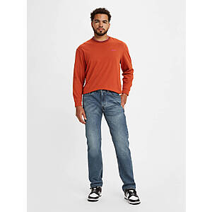 Levi's Men's 505 Regular Fit Stretch Jeans (goldenrod) $20, Thermal Long Sleeve T-Shirt (red) $10, Women's Classic Mid Rise Skinny Jeans $17, More + FS