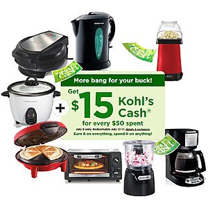 Hamilton Beach/Bella Small Appliances (choose from 18) + $15 Kohls Cash 3 for $20 after $36 Rebate + Free S/H