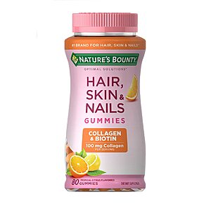 Nature's Bounty Optimal Solutions Hair, Skin & Nails with Biotin and Collagen, Citrus-Flavored Gummies Vitamin Supplement, 2500 mcg, 80 Ct [Subscribe & Save] $3.8