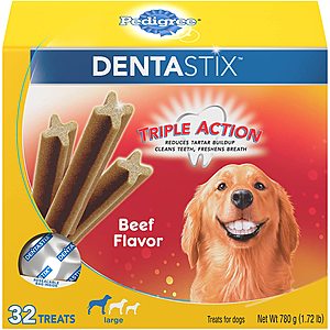Select Amazon Accounts: 32-Count Pedigree Dentastix Large Dog Treats (Beef) $5.30 w/ Subscribe & Save