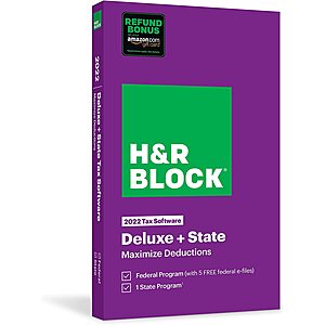 H&R Block 2022 Tax Software: Deluxe Federal+State $22.50, Premium Federal+State $32.50 (Digital Download)