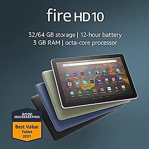 Fire HD 10 tablet, 10.1", 1080p Full HD, 32 GB, latest model (2021 release), Olive $74.99