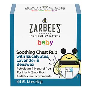 [Target In-store Only] Zarbee's Baby Soothing Chest Rub, Eucalyptus, Lavender & Beeswax - 1.5 oz $2.35
