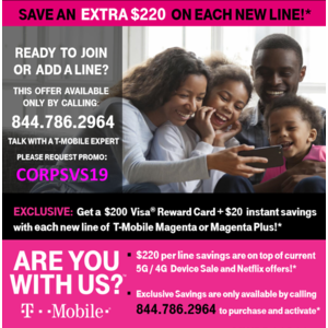 T-MOBILE : SAVE $220 PER LINE - New Lines Only
