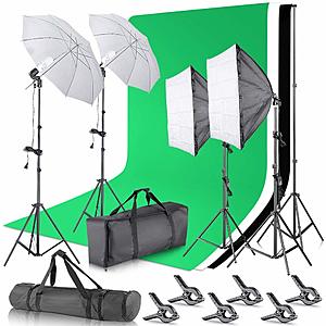 Background Support System and 800W 5500K Umbrellas Softbox Continuous Lighting Kit for Indoor Studio Photography $108.5 + FS