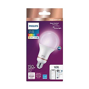 YMMV | Color and Tunable White 150-Watt Equivalent A23 LED Dimmable Smart Wi-Fi Wiz Connected Wireless LED Light Bulb (4-Pack) - $26.97