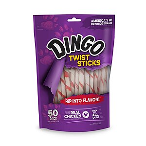 Dingo Twist Sticks Rawhide Chews, Made With Real Chicken, 50 Count $5.70 w/ S&S