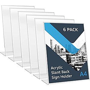 6-Pack Acrylic Slant Back Sign Holder $7.25 shipped w/ Prime