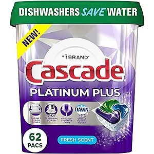 62-Ct Cascade Platinum Plus ActionPacs Dishwasher Detergent Pods $15.30 shipped w/ Prime