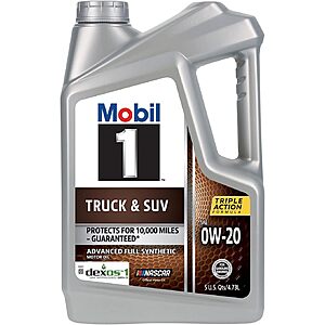 Mobil 1 Truck & SUV Full Synthetic Motor Oil 0W-20, 5 Quart - $22.29