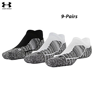 Under Armour 9-Pair Men's Elevated+ Perf. No Show (L) White-Halo / Black $21 + Free Shipping