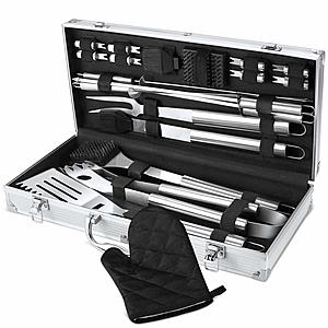 BBQ Grill Tool Set, 21-Piece Heavy Duty Stainless Steel Grilling Utensils Tools - $12.79