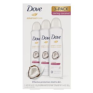 bjs members only: Dove Advanced Care Antiperspirant Deodorant Dry Spray - Caring Coconut, 3 pk./3.8 oz. $2.99