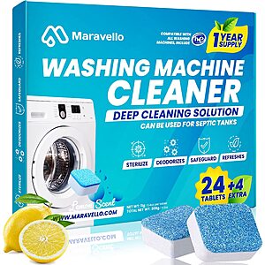 Maravello Washing Machine Cleaner Descaler - 28 Count Deep Cleaning Tablets for He Front Load and Top Load Washers, Mold and Stain Remover for Laundry  (Lemon, 28 Co $12.99