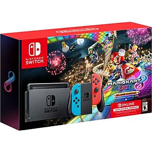 Nintendo Switch - Neon Blue/Neon Red Joy-Con + Mario Kart 8 Deluxe (Download) + 3month Nintendo Switch Online membership - Black/Neon Blue/Neon Red $299.99