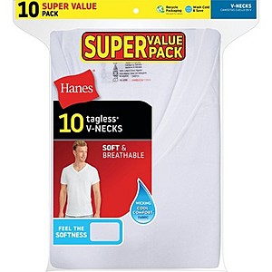 10-Pack Hanes Men's Comfort Soft T-Shirts (V-Neck or Crew Neck) $18 each + Free Store Pickup