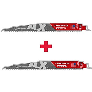 Milwaukee 9" Carbide SAWZALL Reciprocating Saw Blade (2-Pack) from $9.97 to $12.97 @ Home Depot