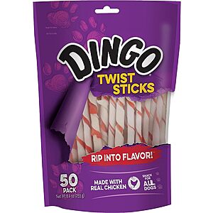 50-Count Dingo Twist Sticks Rawhide Chews for Dogs $3.80 w/ Subscribe & Save