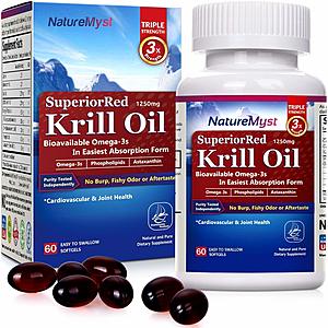 NatureMyst Krill Oil, 1250mg, Professional Grade 60 Liquid Softgels -  $12.56 AC FS with Prime