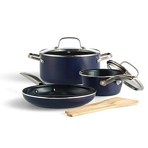 7-Piece Blue Diamond Ceramic Nonstick Pots and Pans Cookware Set (Blue) $20