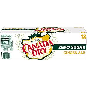 12-Pack 12-Oz Canada Dry Zero Sugar Ginger Ale Soda $3.24 w/ S&S + Free Shipping w/ Prime or on $35+