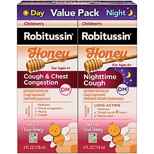 2-Pack 4-Oz Robitussin Children's Honey Cough & Chest Congestion Medicine Variety Pack (Day & Night) $5.64 w/ S&S + Free Shipping w/ Prime or on $35+