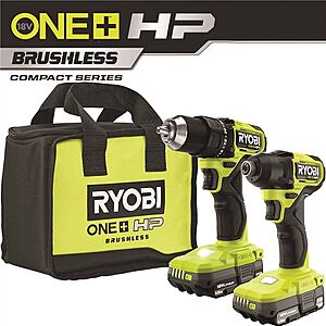 RYOBI ONE+ HP 18V Drill/Driver, Impact Driver, Two Batteries, and Two FREE tools $199