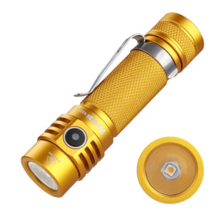 Wurkkos Golden WK03 18650 EDC Flashlight, Nichia 519A 5000K 1200lm, USB C (March 10 Ship date) - $14.39 / $16.80 (no battery/with battery)
