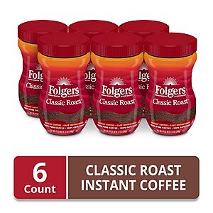 $30.31 /w S&S: Folgers Classic Roast Instant Coffee, 12 Ounces (Pack of 6)