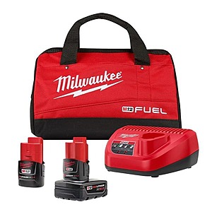 Milwaukee M12 12-Volt Lithium-Ion 6.0 Ah and 3.0 Ah Battery, Charger and Bag $89 + free ship at Home Depot