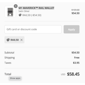 DANGO M1 MAVERICK™ RAIL WALLET 50% off - $54.50 + tax with code RAIL50