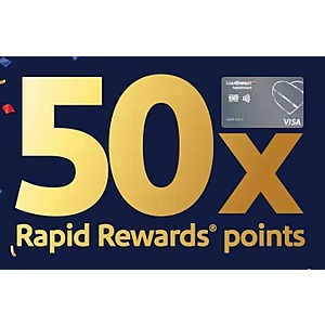 Southwest Airlines: Earn 50 Rapid Rewards Points Per $1 Spent (Up to $100) Must Qualify w/ Any Rapid Rewards Credit Card