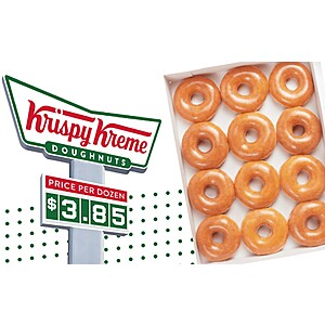 Krispy Kreme Stores: One Dozen Original Glazed Doughnuts (Participating Locations) $3.85 (Valid Every Wednesdays thru 8/31)