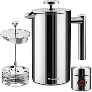 Mueller French Press (stainless steel, heat-insulated coffee maker) 34oz $21.98