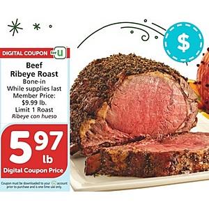 Select Southern California Albertsons/Vons: Beef Ribeye Bone-In Roast $6/Lb. w/ Digital Coupon (Valid thru 12/26)