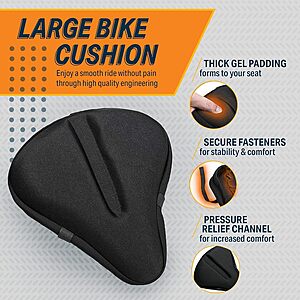 Bikeroo Padded Gel Bike Seat Cushion Cover: Large (Black) $7.78, Narrow (Various Colors) $8, X-Large (Black) $10 + Free Shipping w/ Prime or on $35+
