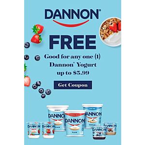 Dannon Printable Coupon: Any Dannon Yogurt Product (Up to $5.99 Value) Free (While Coupon/Offer Last)