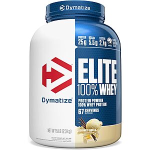 5-Lbs Dymatize Elite 100% Whey Protein Powder (Chocolate or Vanilla) from $46.33 w/ S&S + Free Shipping