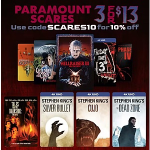 Paramount Scares Digital Films (4K/HD): 3 for $11.70: Stephen King's: Cujo, The Dead Zone, Silver Bullet, Friday the 13th (1980), Pet Sematary (1989), The Prophecy & More