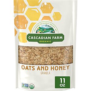 11oz. Cascadian Farm Organic Granola Cereal Resealable Pouch (Oats and Honey) 9 for $20 w/ S&S + Free S/H