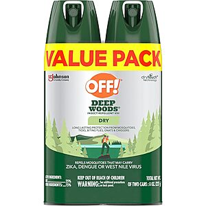 2-Ct. 4oz. Cans OFF! Deep Woods Insect Repellent VIII Dry $4.94 + Free Ship w/Prime or on orders $35+