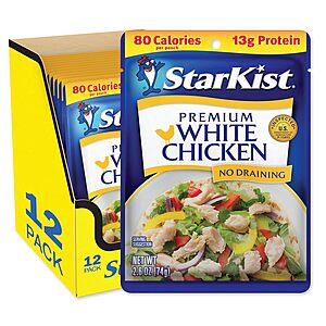 [S&S] $11.90: StarKist Premium White Chicken - 2.6 oz Pouch (Pack of 12)