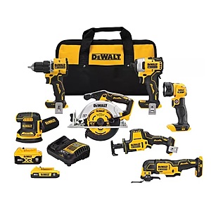 7-Tool Dewalt 20-Volt MAX Lithium-Ion Brushless Cordless Tool Combo Kit w/ 2.0-Ah Battery, 5.0-Ah Battery & Charger $499 + Free Shipping